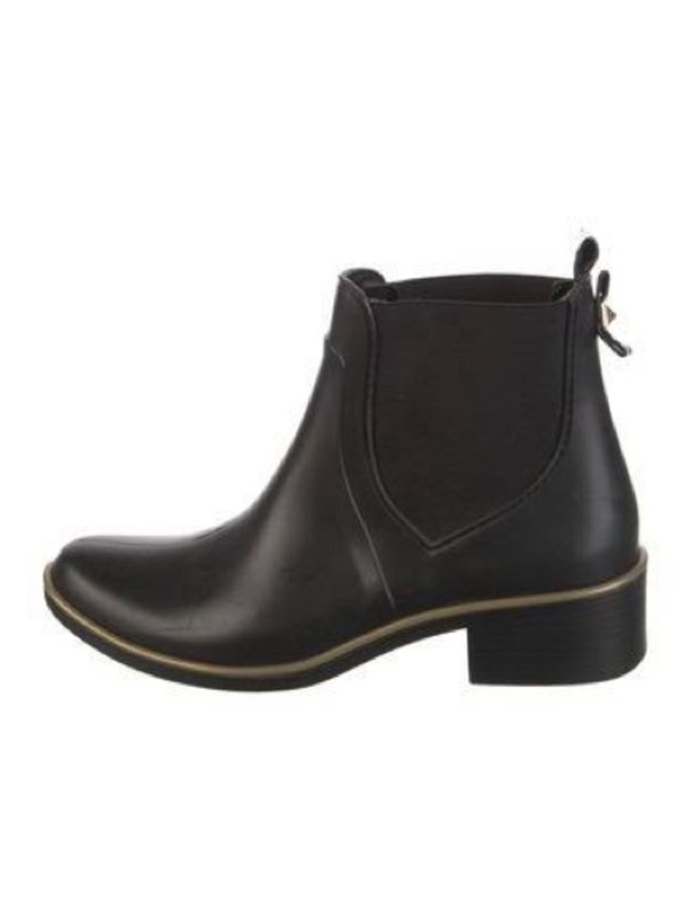kate spade Black Leather Chelsea Rubber Ankle Booties with Gold Trim